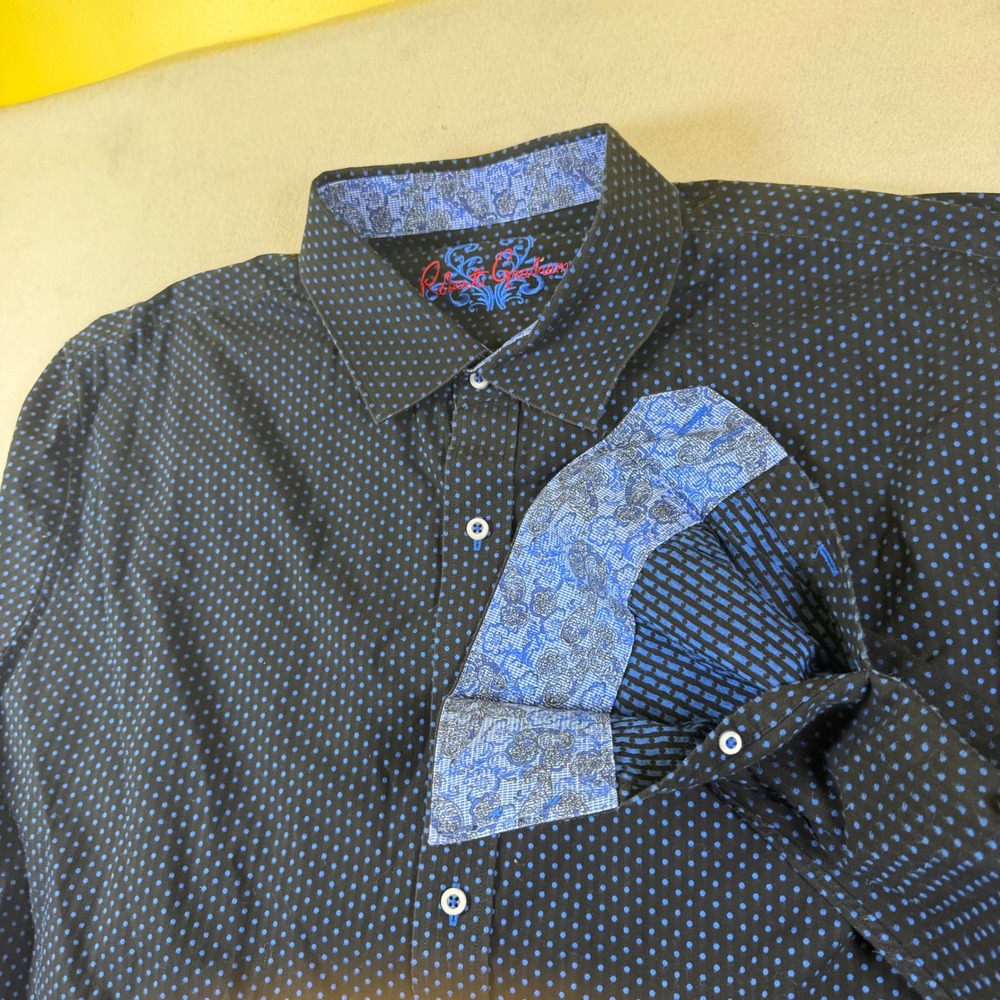 Robert Graham Mens 3XL Black Blue Polka Dot Long Sleeve Button Down Shirt 7735